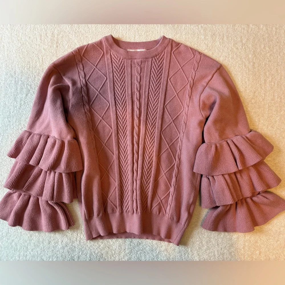 Pink Ruffled Sleeve Sweater, Girls Size 11/12